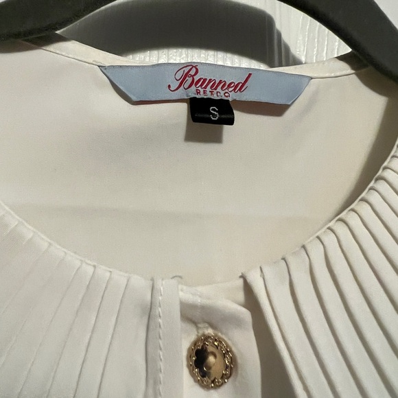 Banned Retro 1950's Creative Cat Vintage Pleated Peter Pan Collar Blouse White - Picture 3 of 12